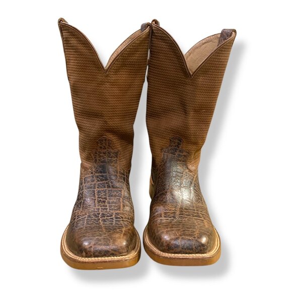 Twisted X Men’s Work Boot Cognac Elephant Print Steel Toe 10 EE Durable Western - Picture 2 of 10